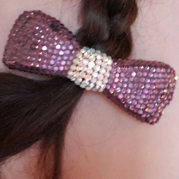 Cosplay French Pink And White Rhinestone Womens Bow Hairclip Great for Cosplay main image 9